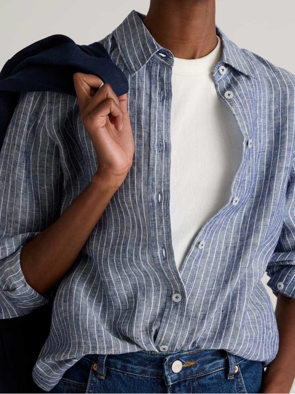 J.Jill j Jill LINEN Blue & White Striped Button-Up Shirt small Essential shirt - Picture 9 of 10